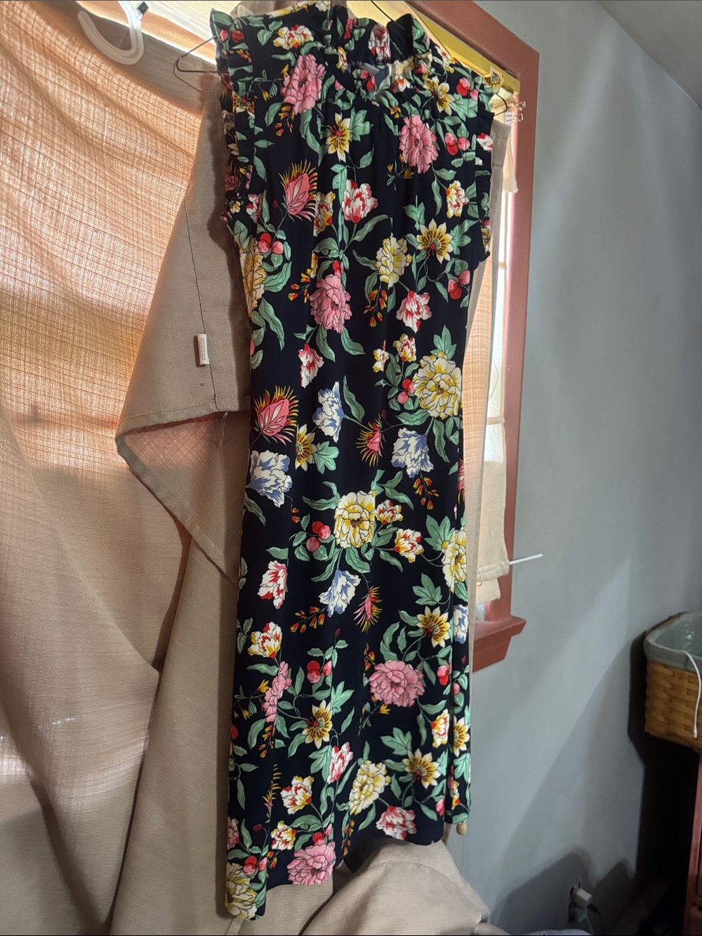 Tommy Hilfiger Black Maxi Dress with Pink, Yellow & Green Floral Print S-1